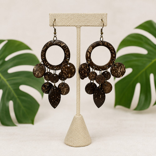 Coconut shell wood earrings - coconut,