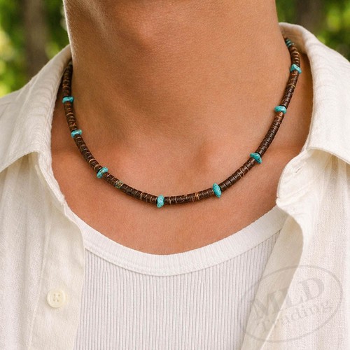 Coconut shell turquoise bead - shell,
